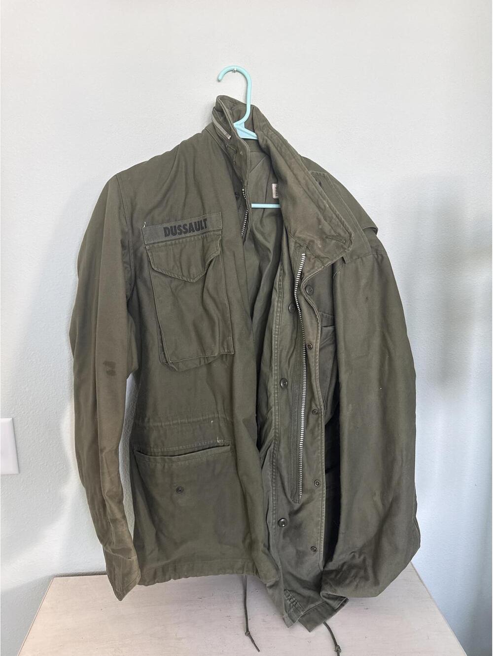 Vintage Military Style Olive Green Jacket Long Medium
